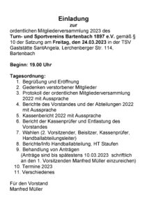 TSV Hauptversammlung 2023 @ Clubhaus